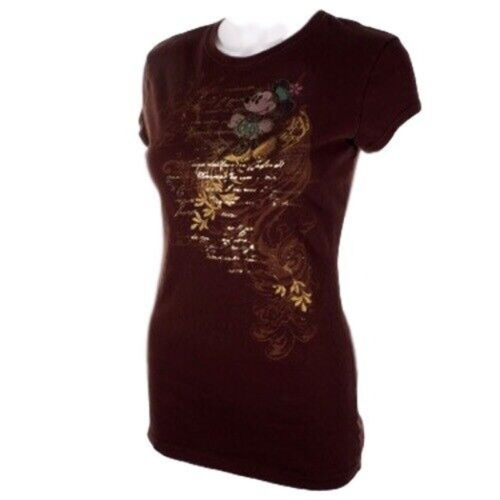 Vintage Retro Disney Minnie Womens T Shirt Size Medium 7/8 Fitted Mouse Scoop Br